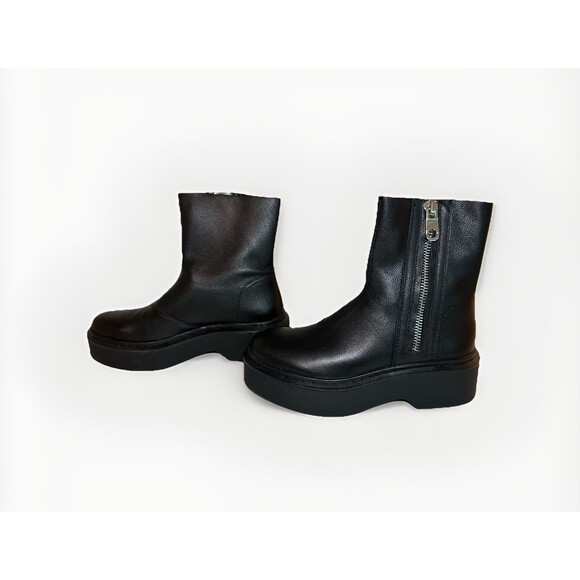 ZARA Women Chunky Black Leather Side Zip Moto Platform Boots US 6.5 EU‎ 37 NEW - Picture 2 of 12